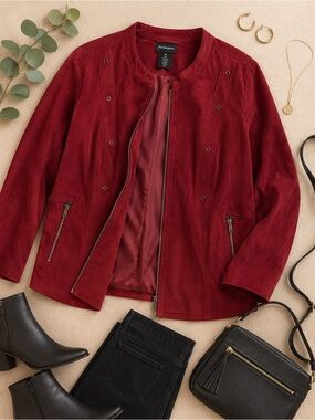 Penningtons Beautiful Plus Size 4X Crimson Red Suede Zip-Front Jacket